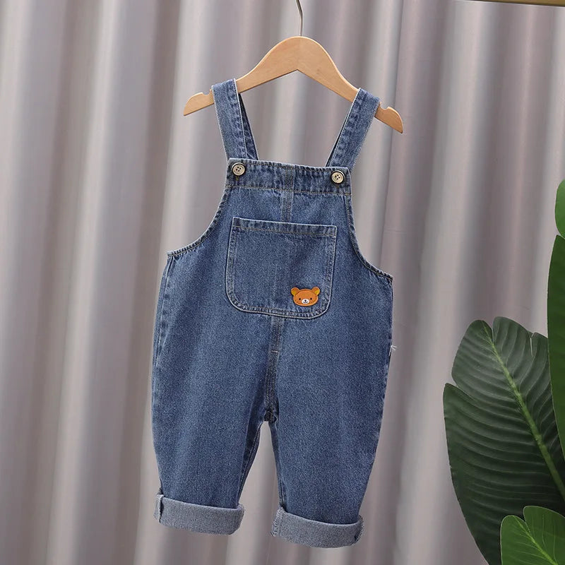 2024 fashion spring autumn kids jumpsuit Boys girls cartoon denim bib pants children trousers FashionToddler Casual 0-5Y