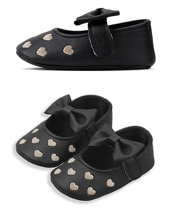 Baby Shoes Classic Dress Cute Bow-knot Heart Anti-slip Soft Sole First Walkers Infant Baby Girls Toddler Shoes 0-18m