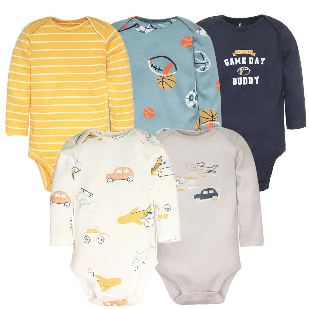 2026 Newborn Baby Girl Clothes Long Sleeve 100% Cotton 5 Pieces/Lot Baby Bodysuits Cartoon Underwear Infant Bebe Clothing 3-24M