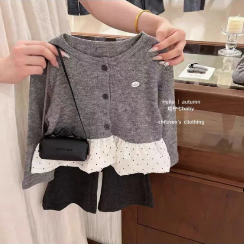Baby Girls' Clothing Set 2025 Spring Autumn New Lace and Lace Sweater Coat, Baby Girl Top and Pant Two Piece Set