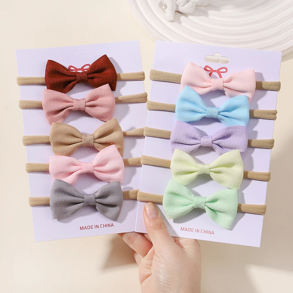5Pcs/Set Elastic Baby Headband Solid Corduroy Ribbon Bow Headscarf Hairband Newborn Cute Knitted Headband Babe Hair Accessories