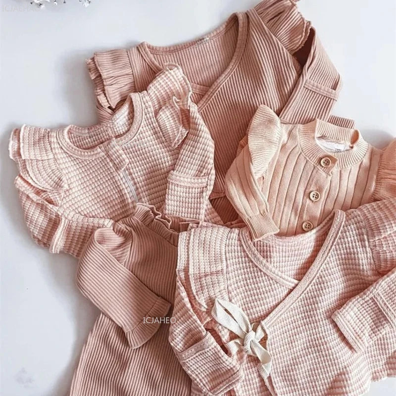 Newborn Girl Clothing Sets For Kids Knitted Cute Top Pants Suit Baby Girls Outfits White CostumeChildren Clothes Winter Spring