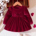Prowow Baby Velvet Dresses New Year Long Sleeve Front Bow Purple Dress For Newborns Toddler Girls Christmas Costume 2026