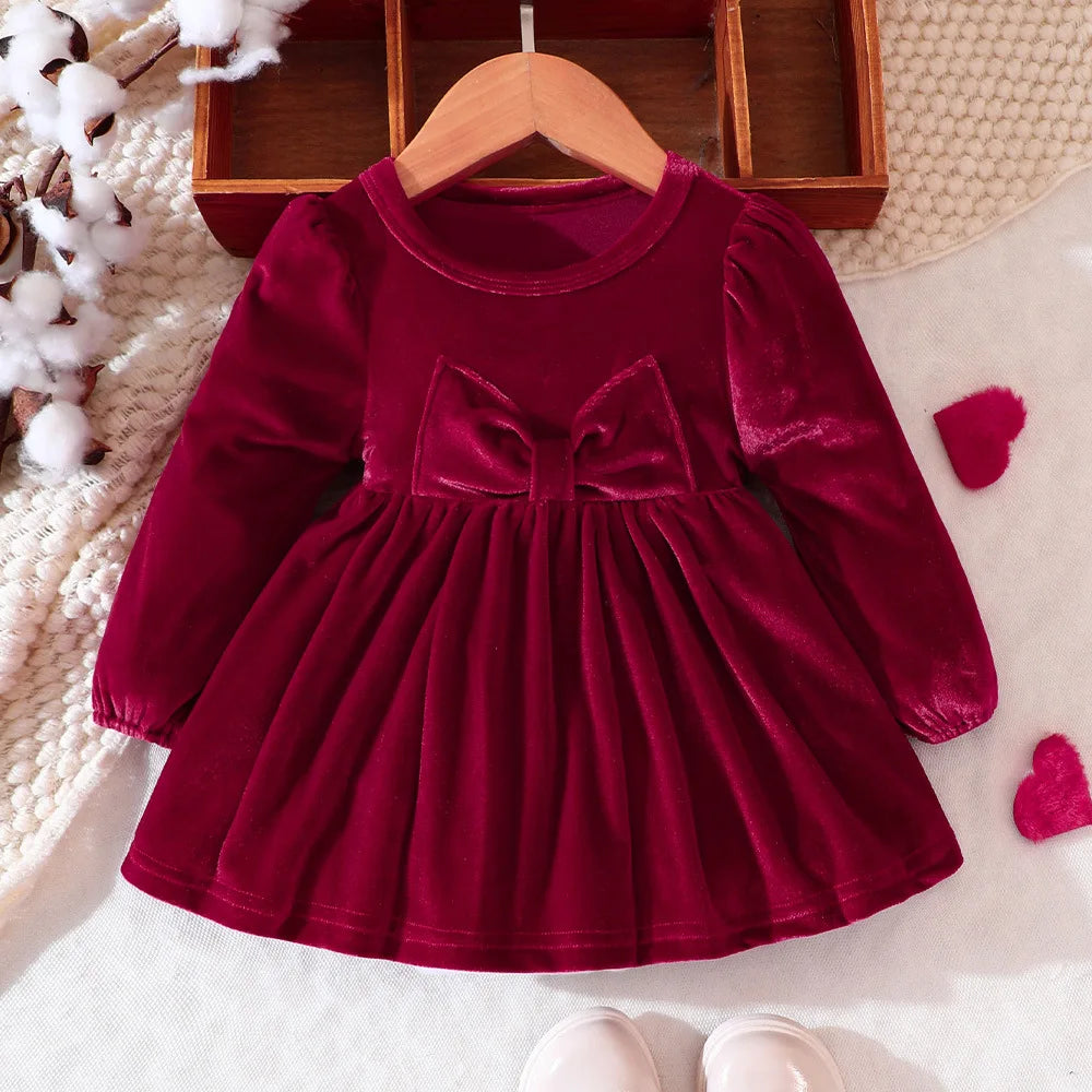 Prowow Baby Velvet Dresses New Year Long Sleeve Front Bow Purple Dress For Newborns Toddler Girls Christmas Costume 2026