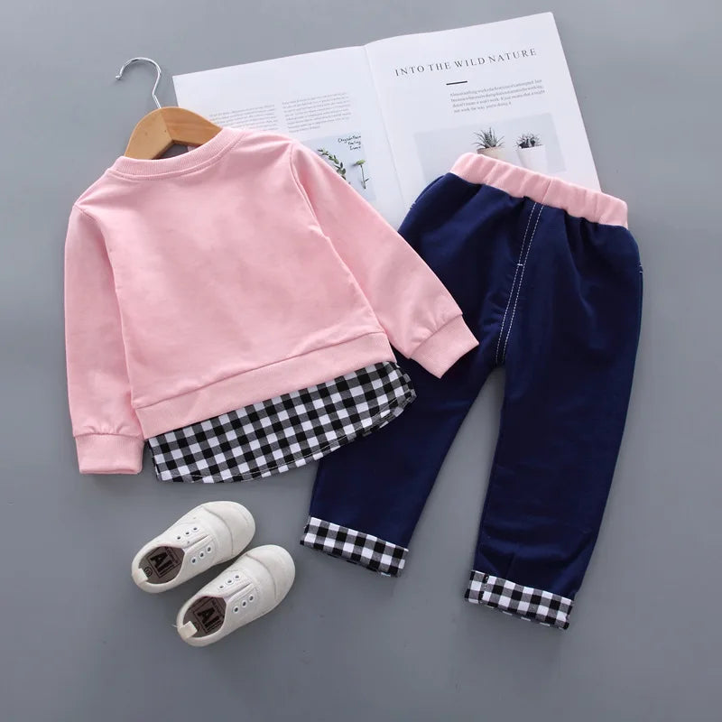 Children's Clothing Sets Bow Plaid Long Sleeve Top + Pants 2pcs Sets Toddler Girl Clothes Kids Boutique Clothes Baby Outfit Set