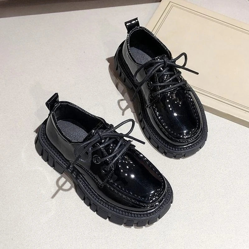 Kids Leather Loafers Lightweight Soft Sole School Shoes for Big Kids Boys Girls Solid Black Classic Casual 2026 New Arrival