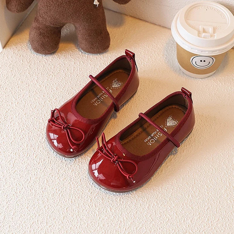 Girl Leather Shoes Simple Bowknot Princess Versatile Children's Flats Fashion Spring Autumn Kids Causal Ballet Loafers Trend New