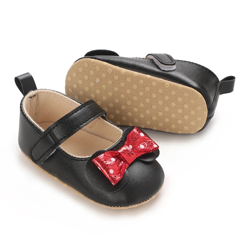 Sweet Baby Shoes Baby Boy Girl Shoes Girl Classic Bowknot Soft Sole Anti-slip PU Dress Shoes First Walker Toddler Crib Shoes