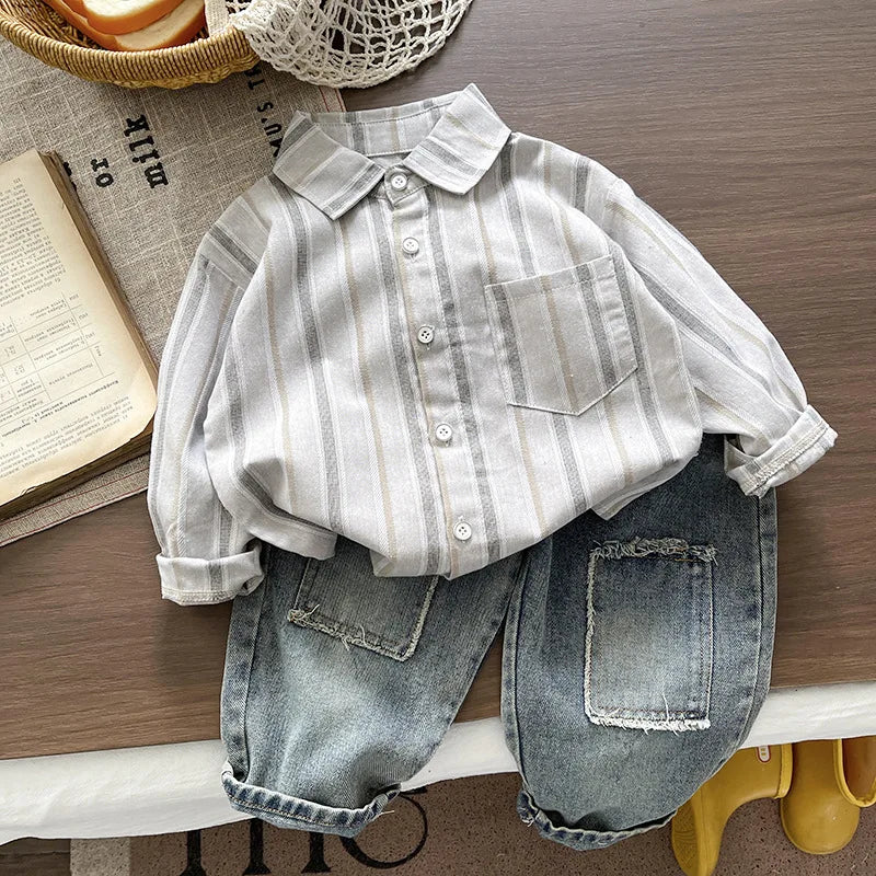 Boys Clothes Sets Spring Autumn 2026 Children Fashion Shirts Tie Pants 2pcs Party Suit For Baby Tracksuits Kids Outfits Toddler
