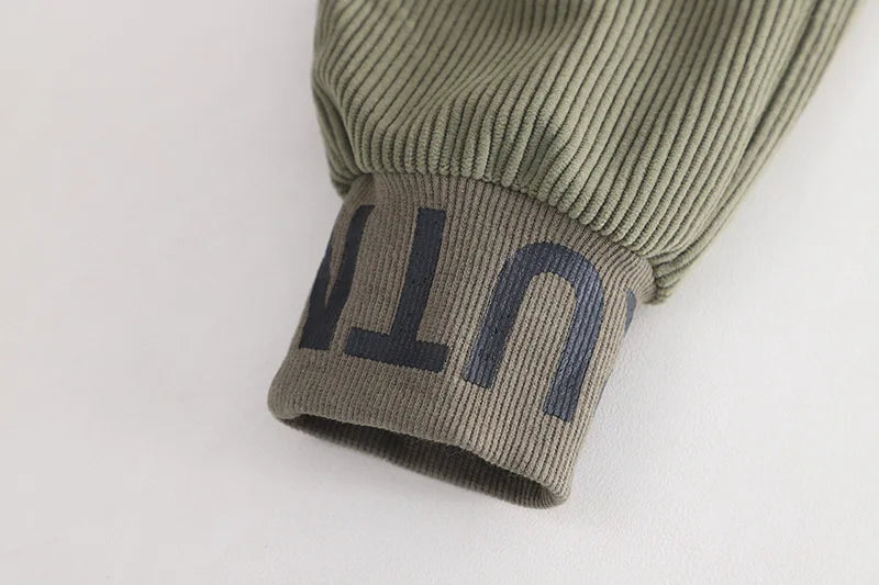 Childrens Clothing 2024 New Baby Spring Clothes for Kids Boys and Girls Letter Standing Collar Corduroy Jackets Pants Outfit Set