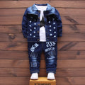 Conjuntos de moda de primavera para niños Ropa para niños 2 piezas conjunto de top y pantalón Abrigo de algodón vaquero + Pantalones vaqueros lisos Conjuntos para bebés niños