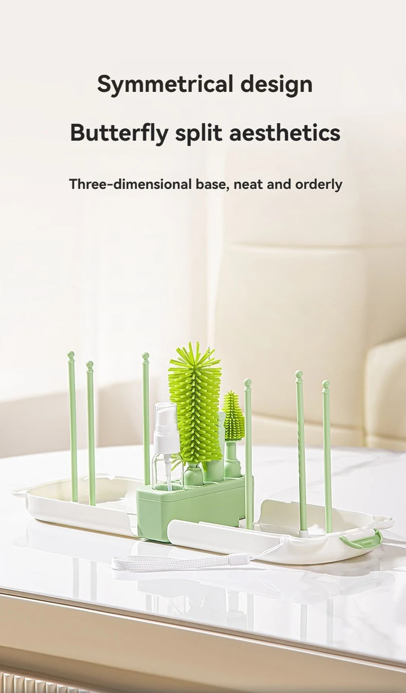 Travel Baby Bottle Brush Set - Newborn Safe Silicone Cleaning Brushes with Storage Box for Bottles, Nipples & Accessories