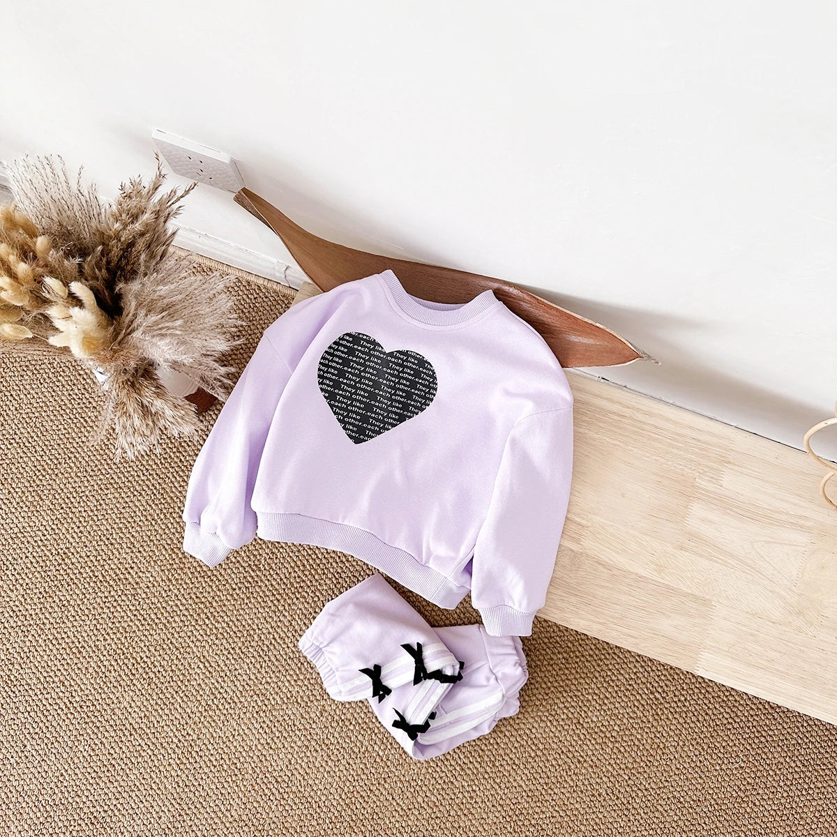 Baby Girl Clothes Toddler Sets Cotton Love Sweatshirt Long Sleeve Top+Bow Pants Spring Newborn Kids Clothing Infant Outfit Suits