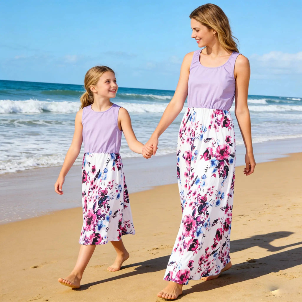 2026 Mom And Daughters Matching Clothes Floral Girls Dress Mom Women Frech Style Dress Causal Kid Girls Costume