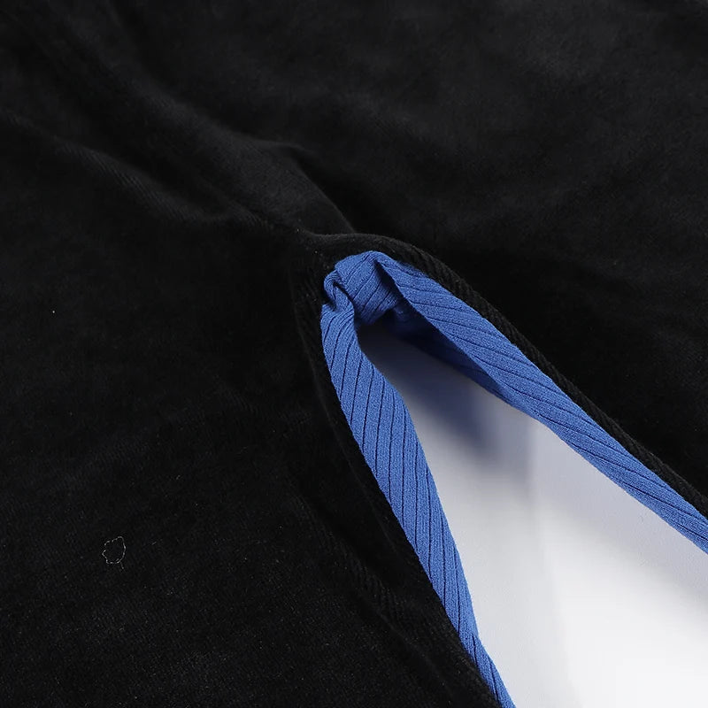 Jungen Schlafanzug Set blaues schwarzes Oberteil und Hose Kinderkleidung für Jungen und Mädchen Rundhals Winter Velours Vorderseite Rippen Rückseite