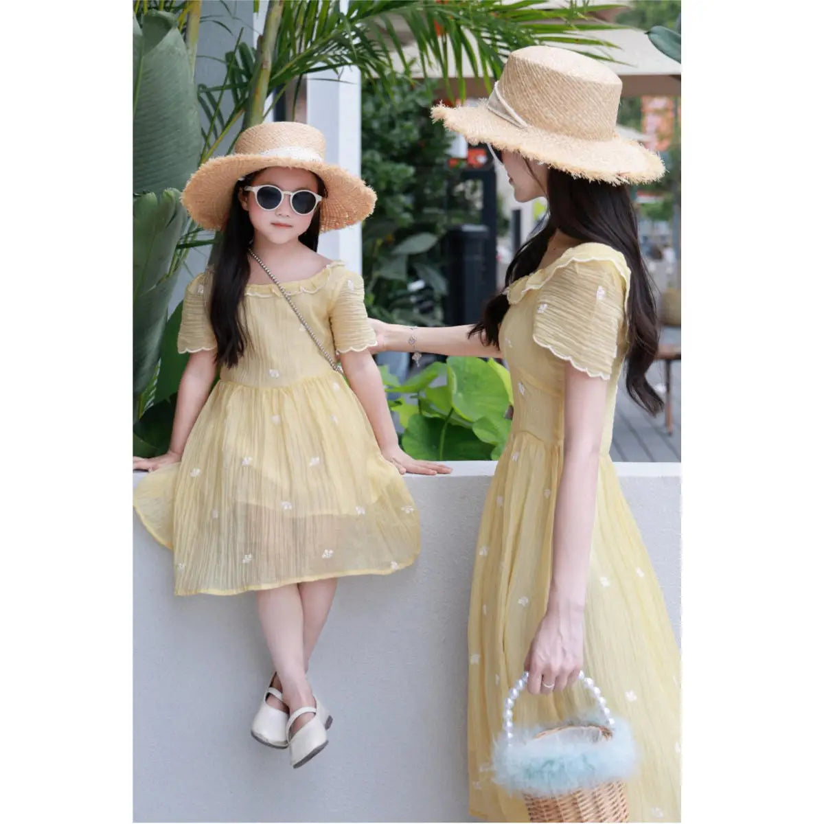 Mother and Daughter Matching Summer Dress Mom and Baby Girls Same Clothes Mommy and Me Short Sleeve Elegant Dresses for Women