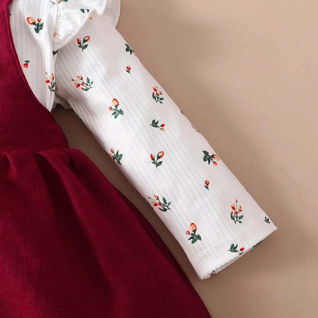 2-teiliges Neugeborenen-Baby-Geburtstags-Prinzessinnenkleid-Set Langarm-Strampler + roter Trägerrock für kleine Mädchen 0-18 Monate Neujahrs-Outfits