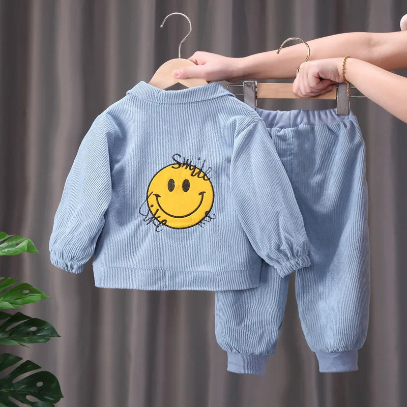 Conjunto de ropa para bebés y niñas pequeñas, primavera, otoño, pana, dibujos animados, conjuntos de ropa para niños, chaquetas con capucha y pantalones, traje para niños de 0 a 5 años