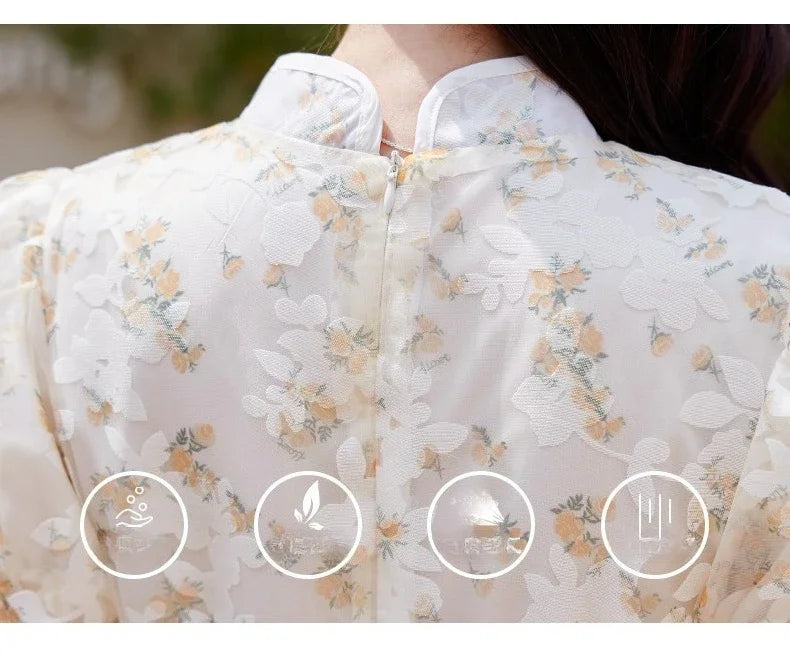Mother Daughter Matching Dresses Vintage CheongsamGirl Daily Wear Retro Floral Dress Princess Gown Summer Outfit Mommy and