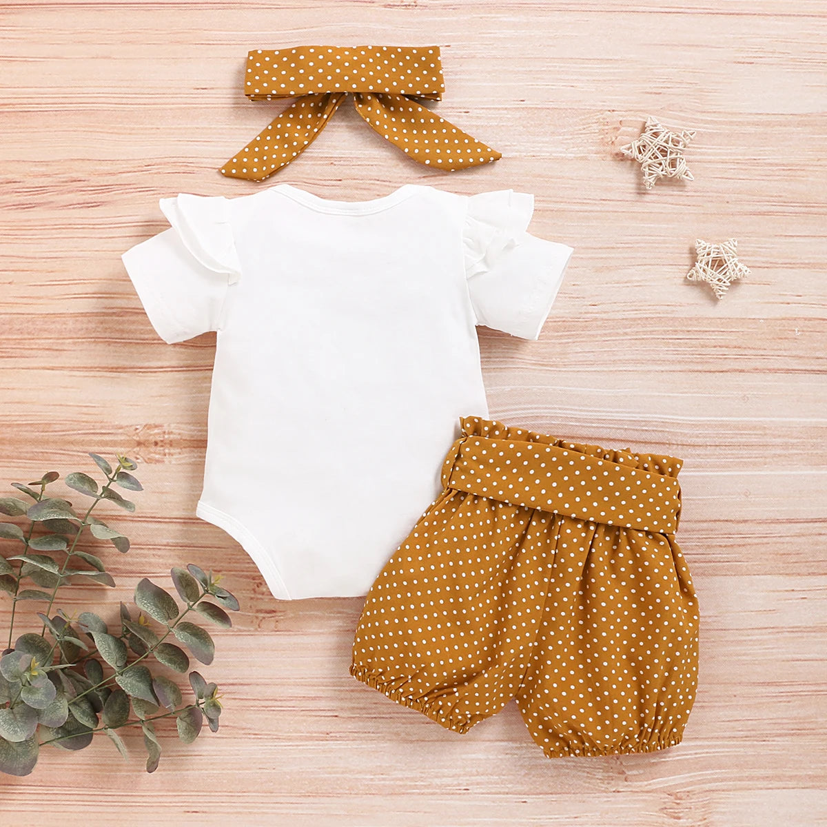 0-18Months Infants Baby Girl Set Black Short Sleeve Bodysuit+Polka Dot Shorts+Headband Toddler Girl Summer Fashion 3PCS Clothing