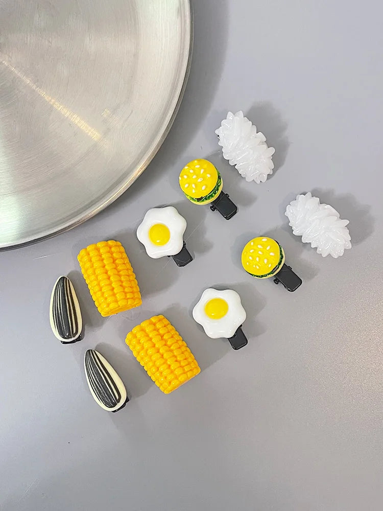 Divertida horquilla de novedad para el pelo de bebé, accesorios de pelo, simulación de comida, semillas de girasol, pinzas de huevo para el pelo, ganchos para el pelo de niña, clips.