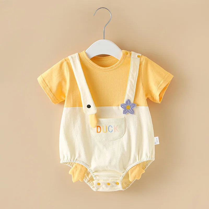 Somenie Unisex Baby Summer Short-Sleeve Onesie Clothing Boys Girls Cute Cartoon Duck Romper Infants Outerwear Trend 3-6-9-12M