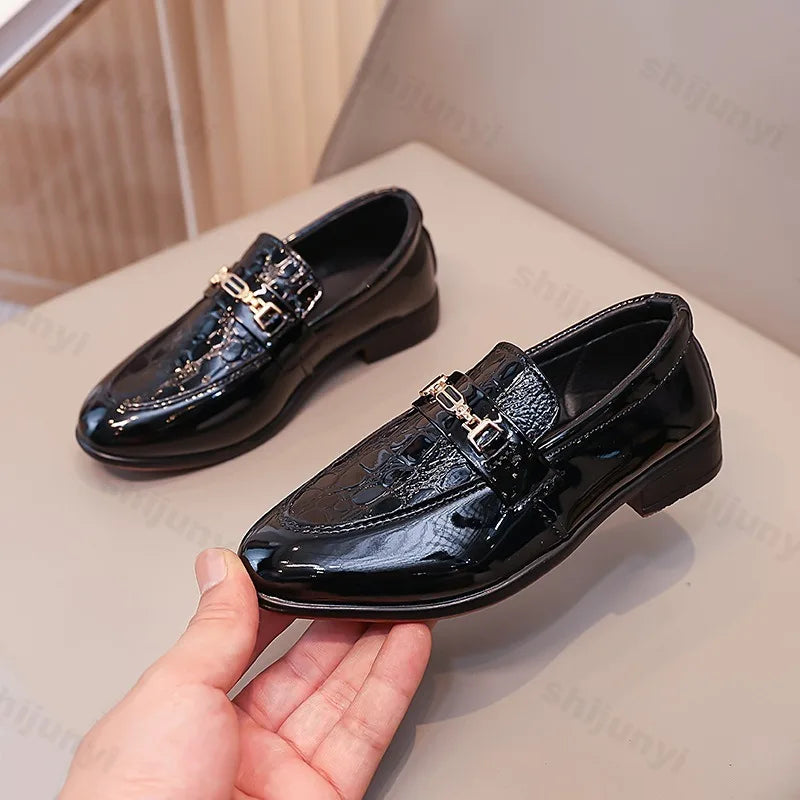 Children Leather Shoes Boys Formal Shoes Black Classic Point Toes Soft Bottom 2025 Spring Autumn British Style Kids Flat Shoes