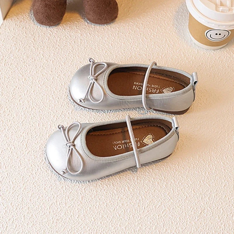 Girl Leather Shoes Simple Bowknot Princess Versatile Children's Flats Fashion Spring Autumn Kids Causal Ballet Loafers Trend New