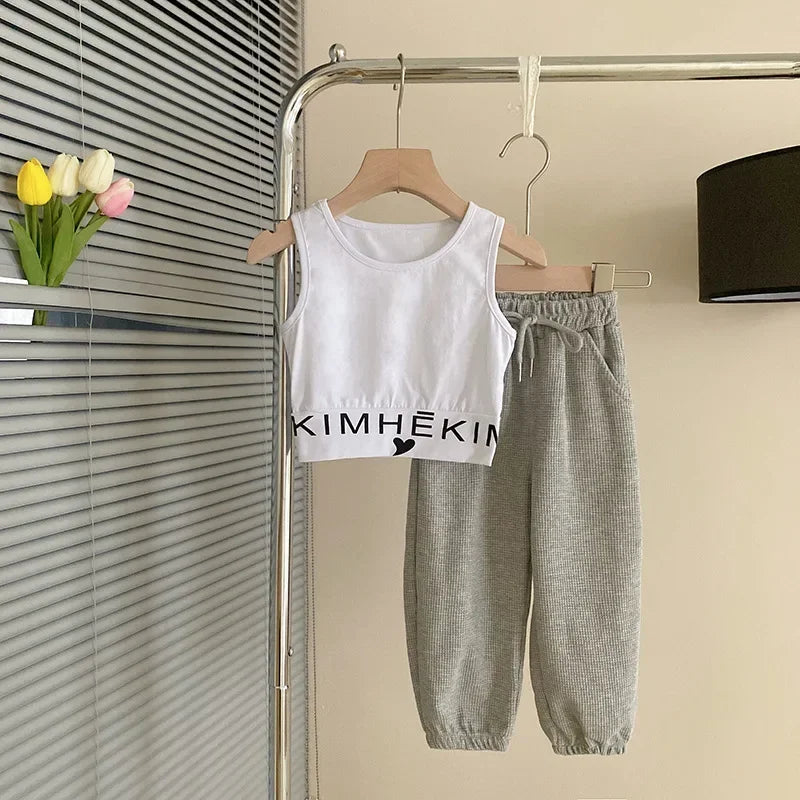 Children's Clothing Sets Letter Print Sweatshirt + Tank Top + Pants 3pcs Baby Girl Clothes for 2 To 7 Years Baby Girl Outfit Set