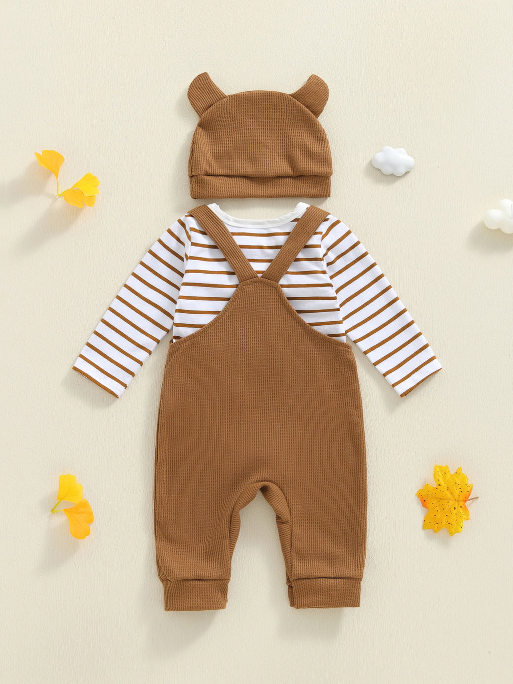 Tregren 0–18 Monate Baby Jungen Bekleidungssets Modischer Langarm gestreifter Strampler mit Tiger bestickter Latzhose und Hut