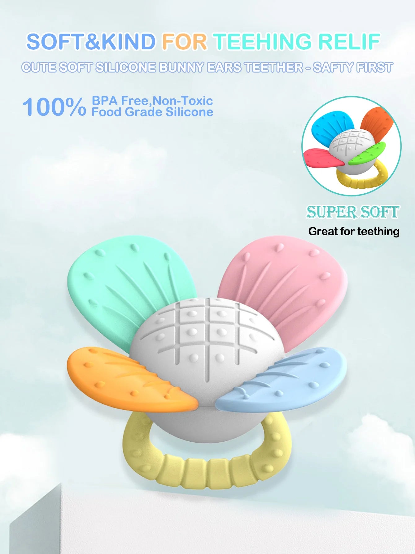 BPA Free Baby Silicone Teethers Sensory Toy Easy to Grasp Infant Teething Toys Food Grade Chewable Toys for Babies Newborn Gifts