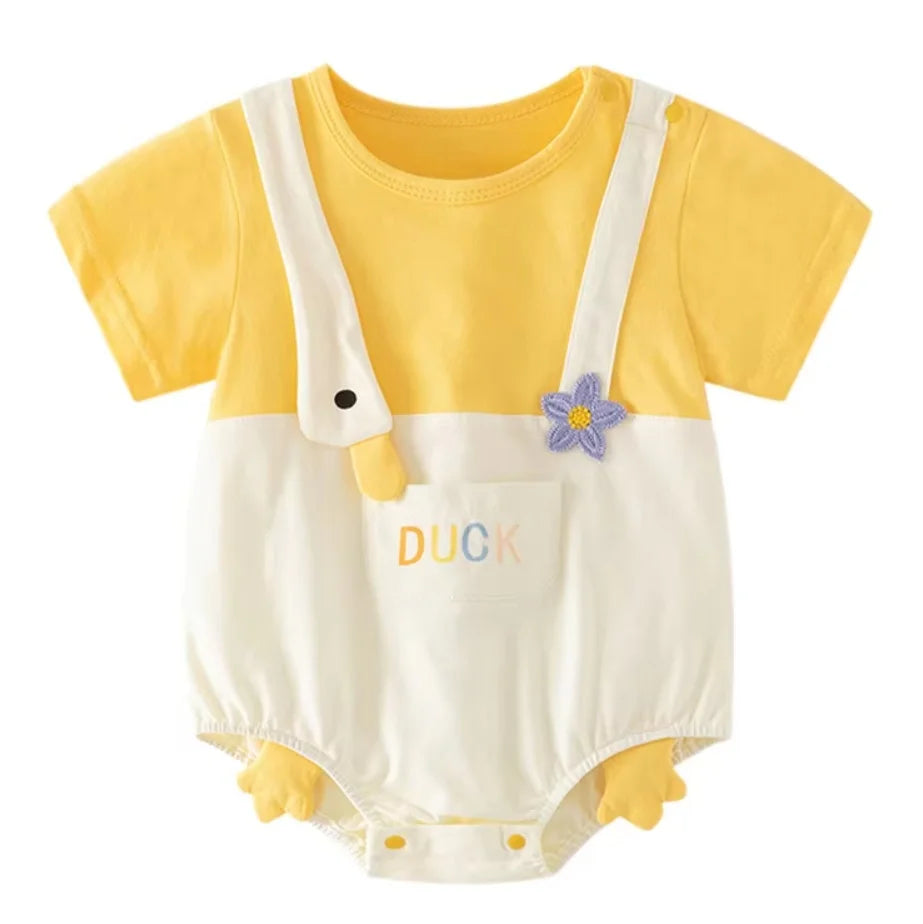 Somenie Unisex Baby Summer Short-Sleeve Onesie Clothing Boys Girls Cute Cartoon Duck Romper Infants Outerwear Trend 3-6-9-12M