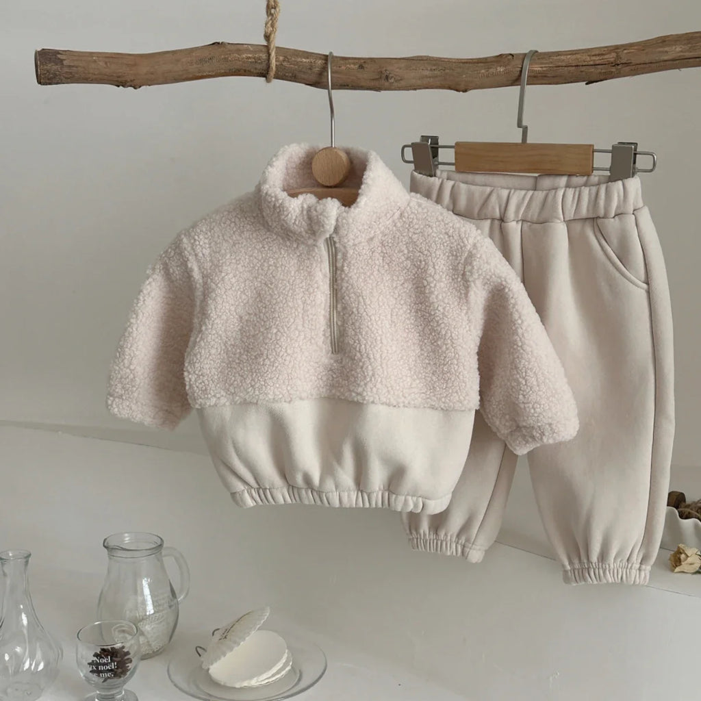 1-3 Year Baby Boy Girls Clothing Set Winter Autumn Lamb Fleece Sweatshirt Pants 2Pc Children Suit Toddler Kid Casual Outfit