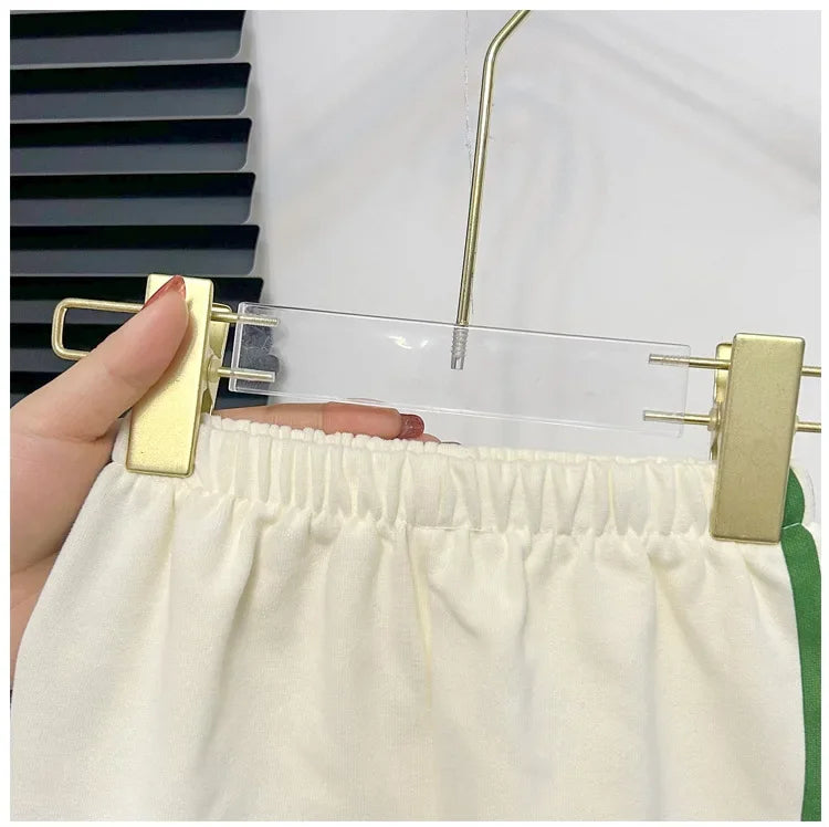 2024 Neues Kinder Kurzarm-Anzug Gestreifte Mädchen Jungen Set Sommer Oberteile + Kurze Babykleidung Kinderbekleidung