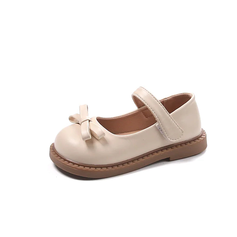 2-18 Years Old Children Leather Shoes Beige Soft Bottom Bow Girls Princess Shoes Spring Autumn Non-slip Kid Baby Single Shoes