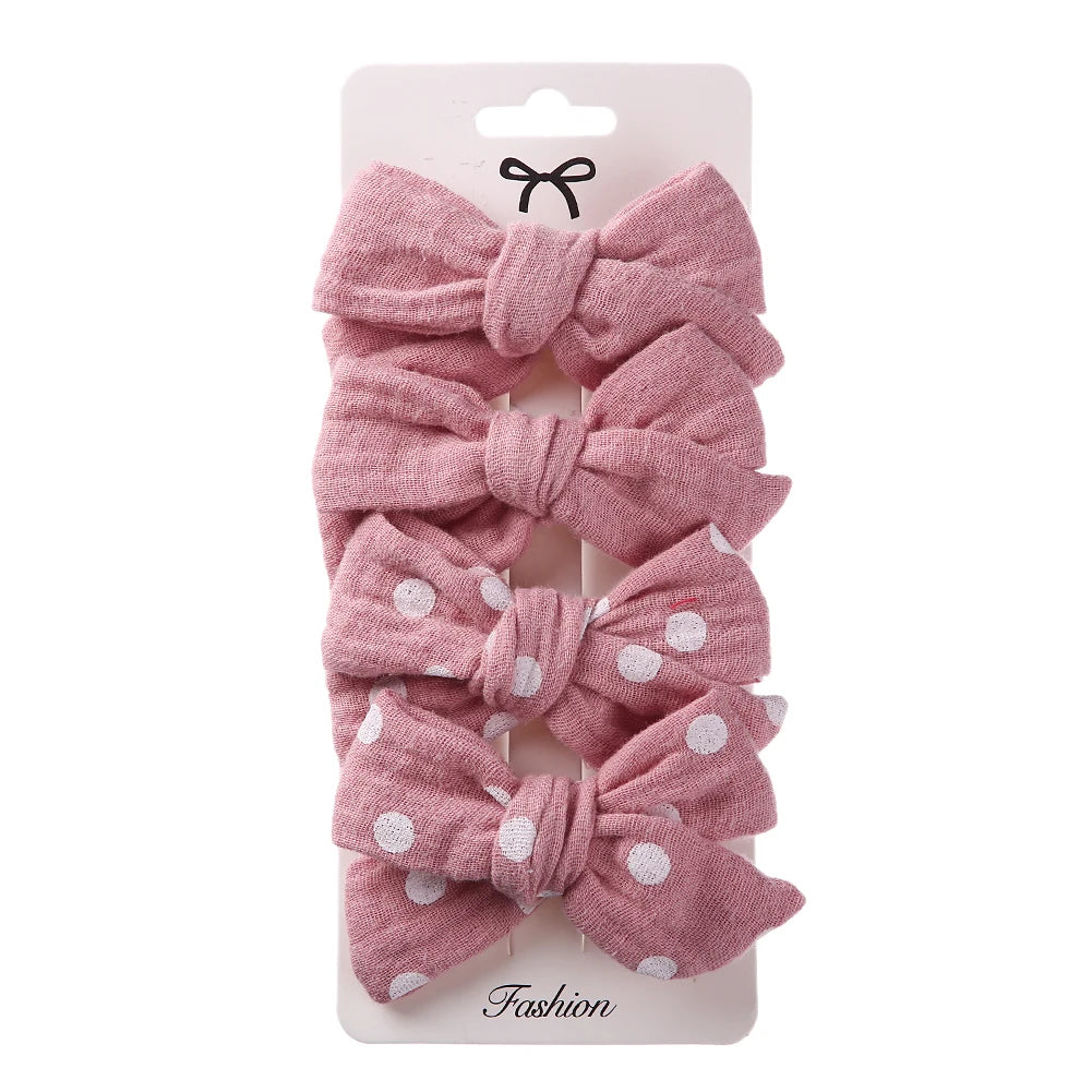 4Pcs/Set Baby Bows Hair Clips Muslin Girls Hairpins Hairclip For Kids Cotton Linen Barrette Flower Print Side Pin  Accessories