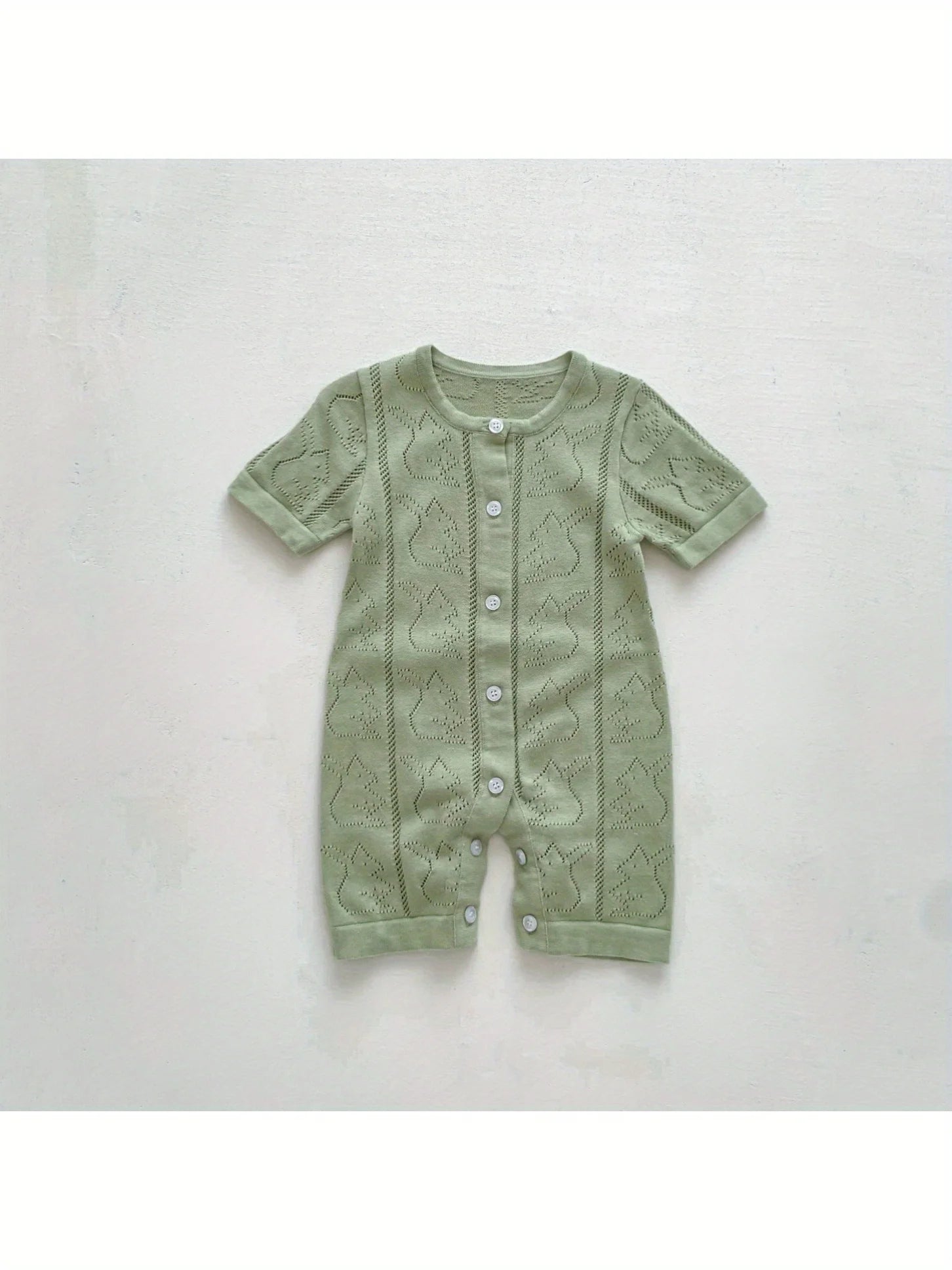 Spring and Autum Korean Style New Girls' Heart Long-Sleeved Jumpsuit Newborn Single-Breasted Cover-Up Crawling Suit Jumpsuit