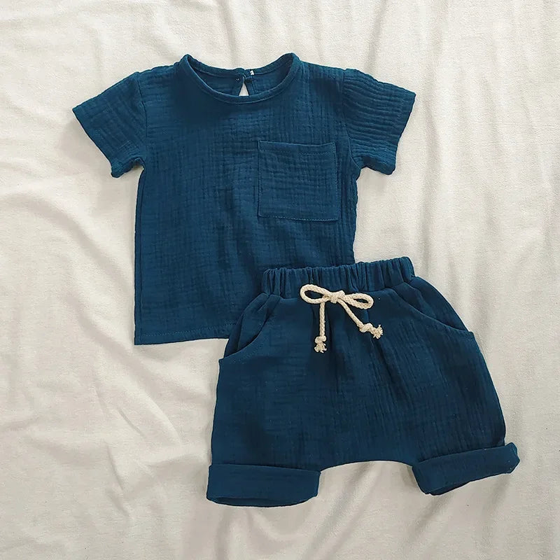2-teiliges Baby-Outfit-Set aus Baumwolle, Neugeborenen-Mädchenkleidung, Jungen-Kleinkind-Strampler, T-Shirts und Shorts, weiche Kleidung für Babys im Säuglingsalter