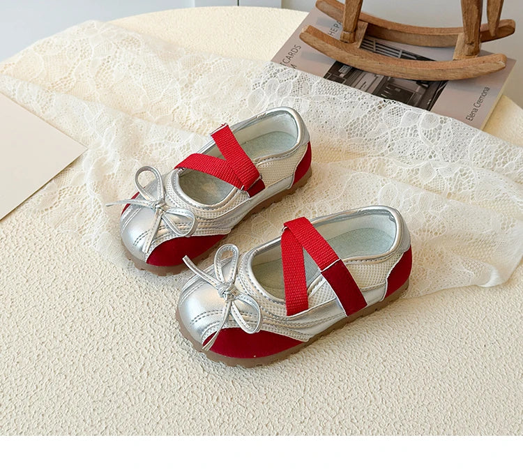 Children's Little Leather Shoes for Girls Elegant Ballet Soft Sole Flexible Bow Anti Slip Toddler Fashion Princess Single Shoes