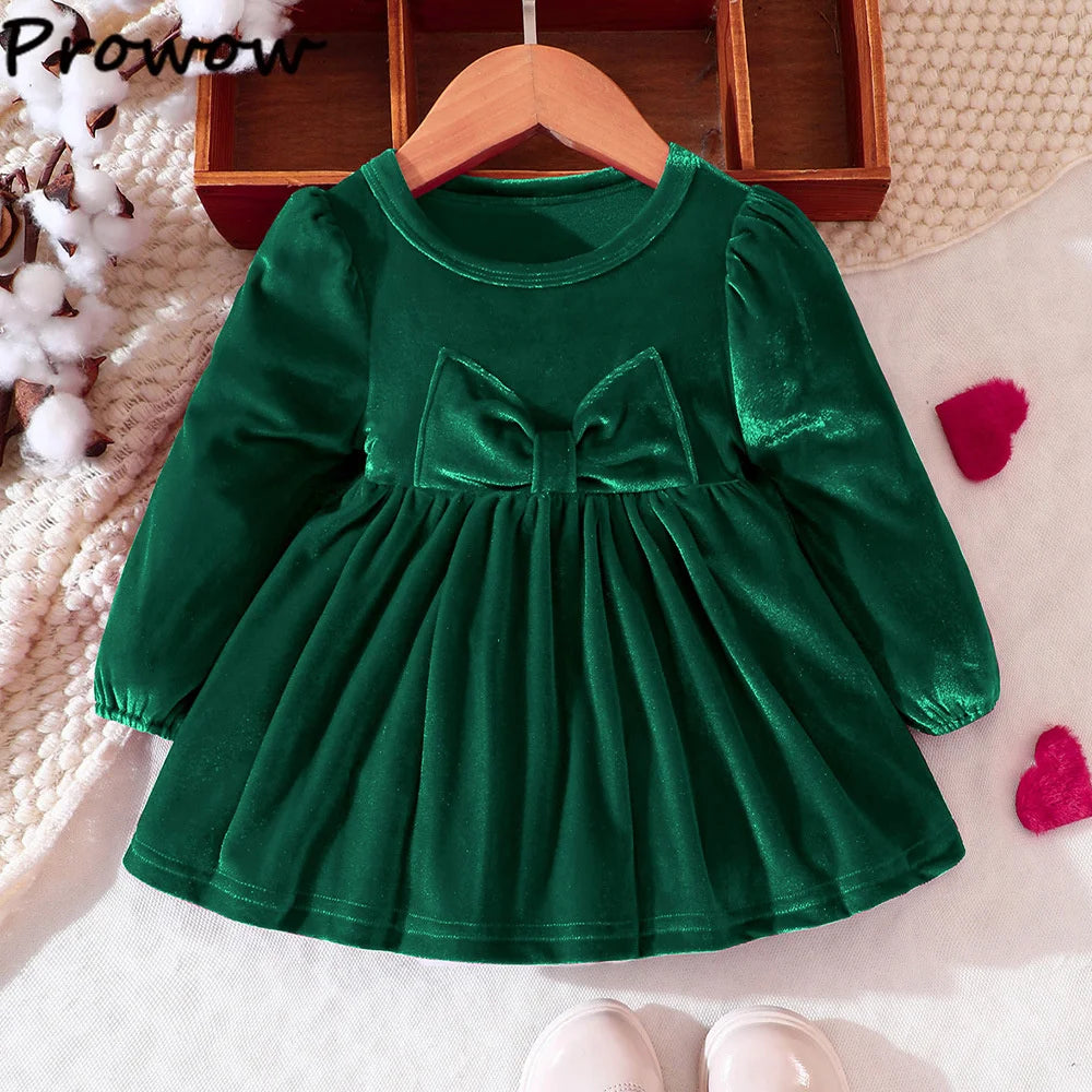 Prowow Baby Velvet Dresses New Year Long Sleeve Front Bow Purple Dress For Newborns Toddler Girls Christmas Costume 2026