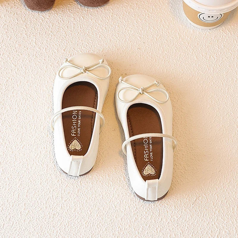 Girl Leather Shoes Simple Bowknot Princess Versatile Children's Flats Fashion Spring Autumn Kids Causal Ballet Loafers Trend New