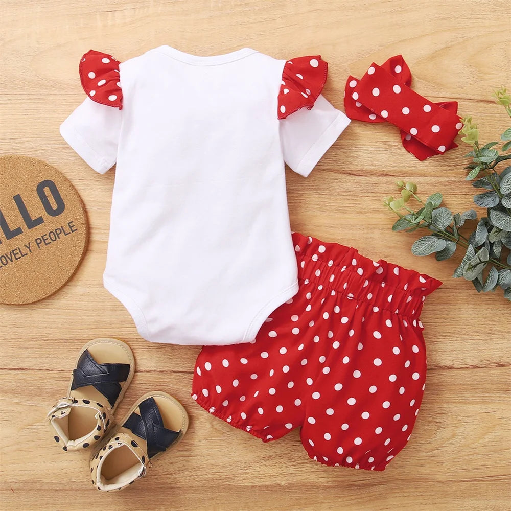 0-18Months Infants Baby Girl Set Black Short Sleeve Bodysuit+Polka Dot Shorts+Headband Toddler Girl Summer Fashion 3PCS Clothing