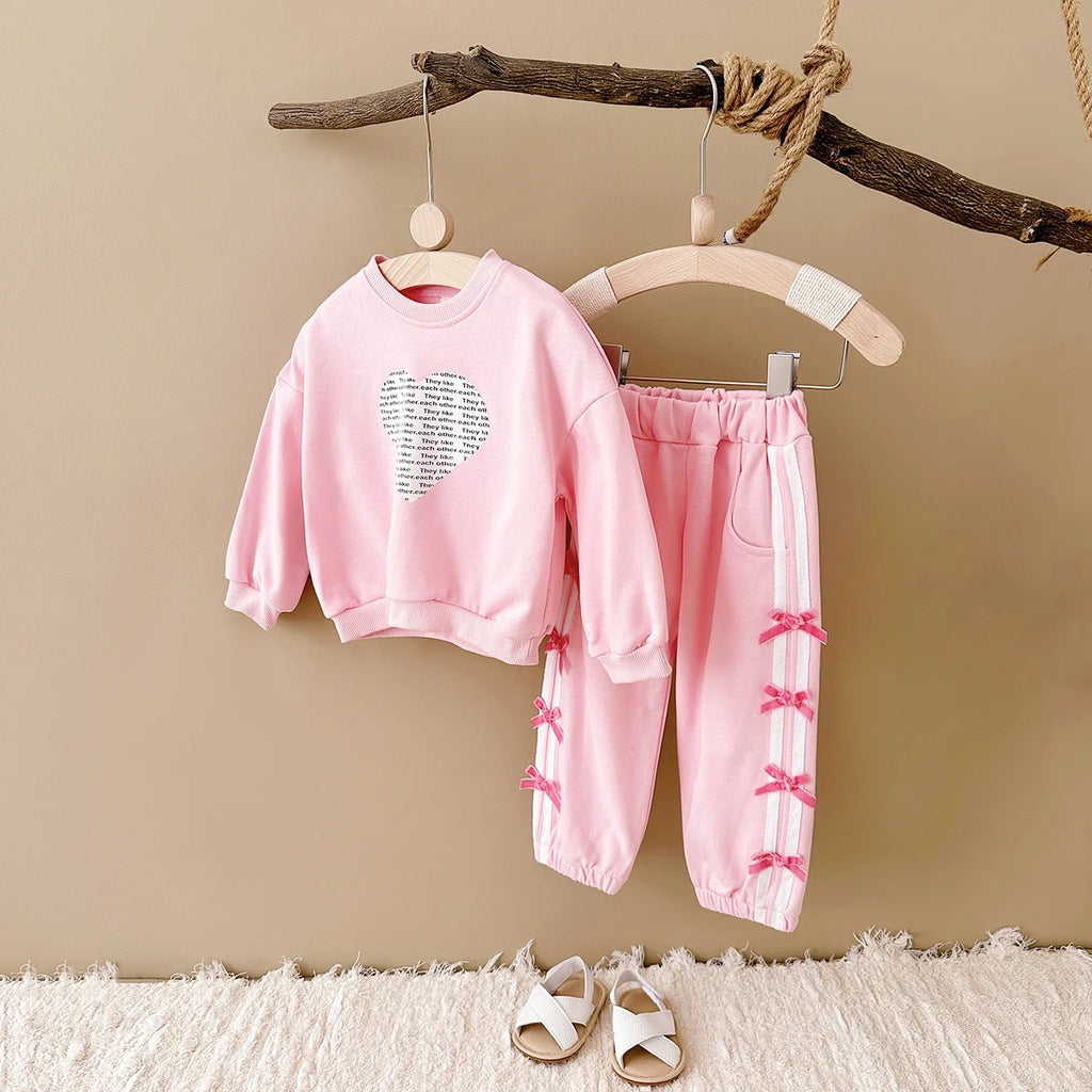 Baby Girl Clothes Toddler Sets Cotton Love Sweatshirt Long Sleeve Top+Bow Pants Spring Newborn Kids Clothing Infant Outfit Suits