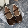 Lolita PU Leather JK Flat Shoes Bow Sweet Casual Ballet Flats Lace Ruffled Soft Sole Slip On Loafers Girls