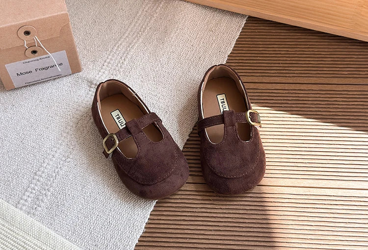 Girls Leather Shoes Toddlers Flats Princess Sweet Little Kids Soft Shoes T-strap Retro Classic Children's Dress Shoes for Party