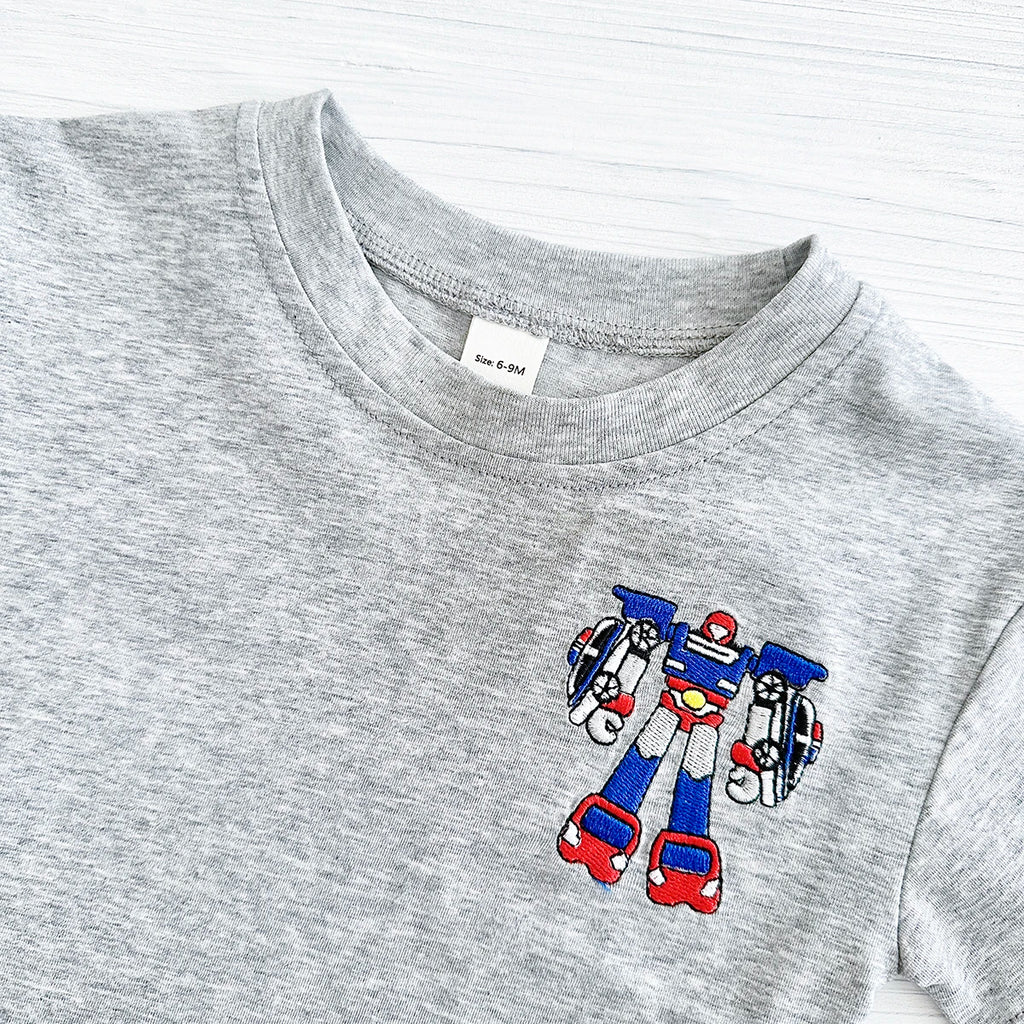 2025 Summer New Baby Clothes Infant Robot Embroidery Top+Bottom Set Baby Boys Girls Casual Baby Set Newborn Baby Clothes 2Pcs