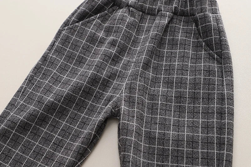 Children Clothing Spring Autumn Baby Boys Wear Infant Lapel Plaid T-Shirt Pants 3pcs/sets Toddler Casual Suit 0-5 Years