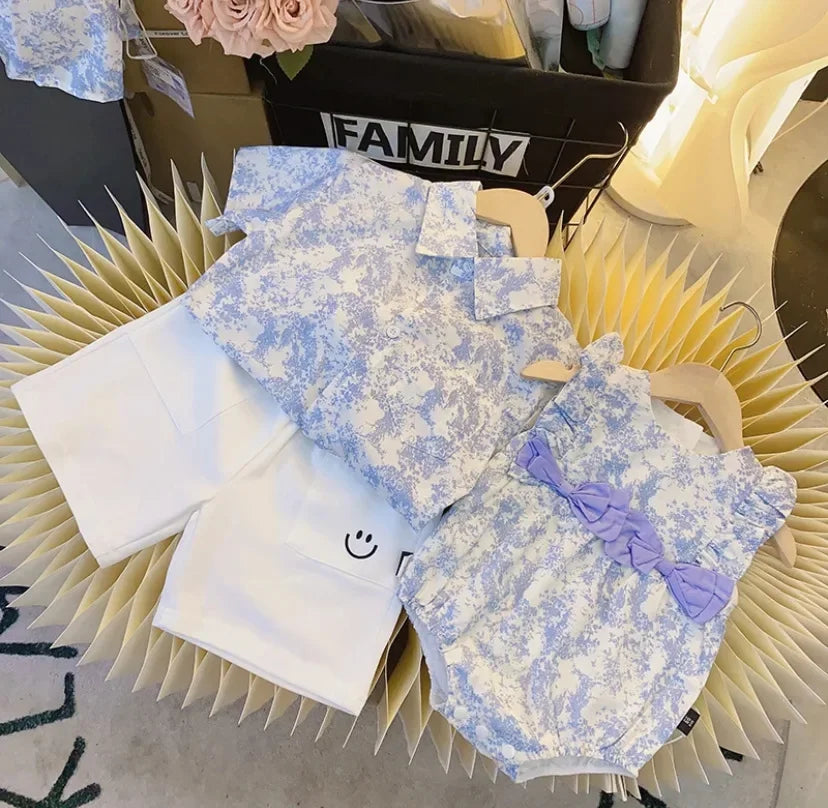Family Matching Clothes Spring Summer Dress Mother Daughter Sleeveless Cotton Dress Father Son Shirt Baby Girl Cute Bow Dress