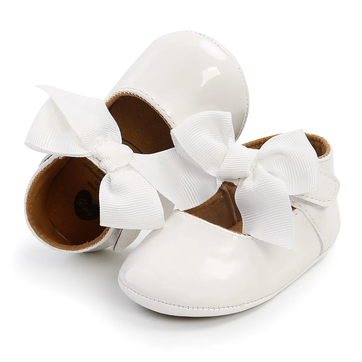 Bailarinas con nudo de lazo para bebé, suela de goma antideslizante, zapatos de PU para primeros pasos, zapatos de vestir para cuna de bebé