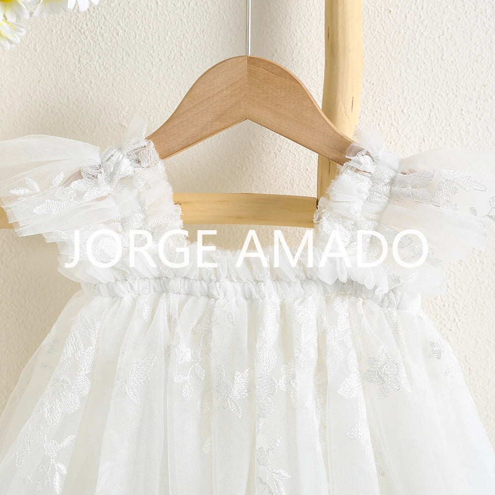 Nuevo vestido de verano para bebé niña, bonito bordado de color liso, tutú de tul, vestidos de princesa para fiesta, vestidos informales elegantes, A5956
